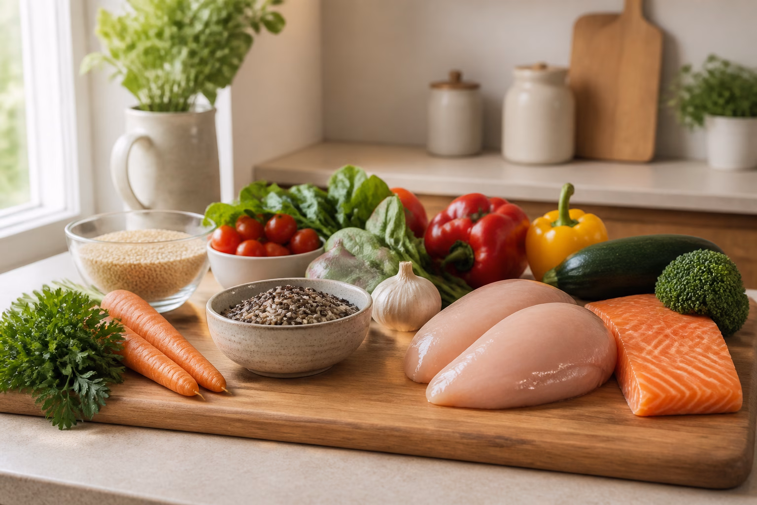 Свіжі продукти для дієтичного харчування на кухонному столі