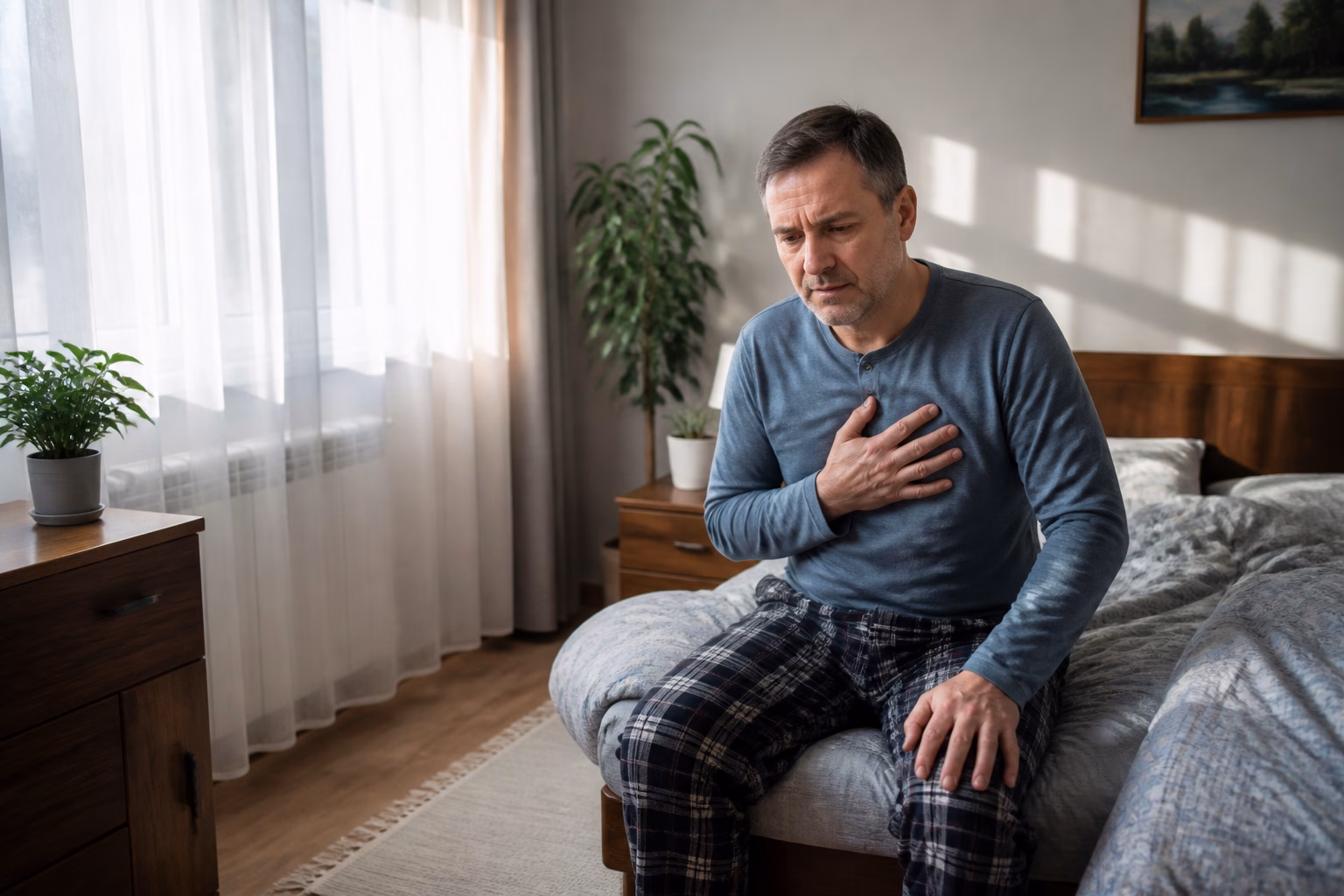 Чоловік відчуває біль у грудях при підозрі на альвеококоз