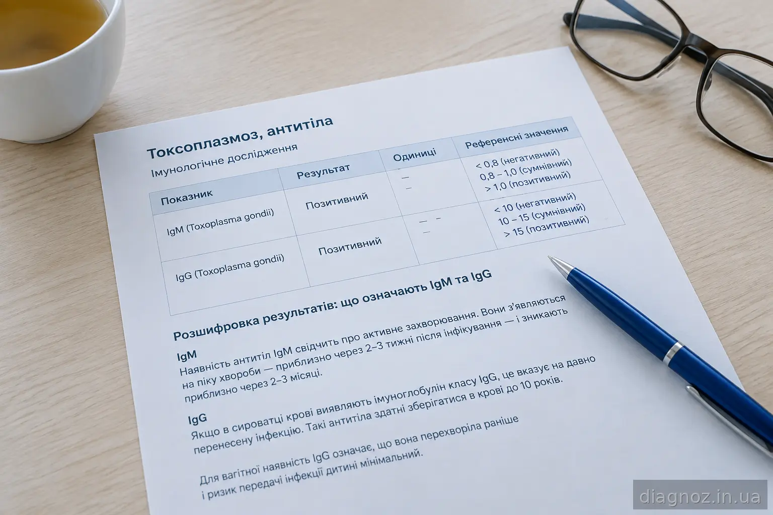 Розшифровка результатів аналізу на токсоплазмоз: показники IgM та IgG на бланку