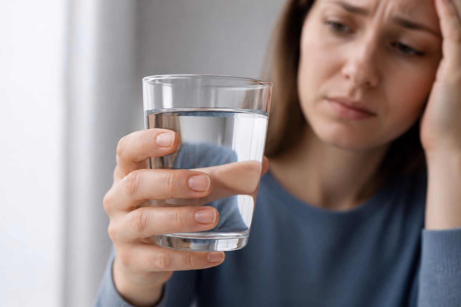 Людина п'є воду при симптомах передозування вітаміну С