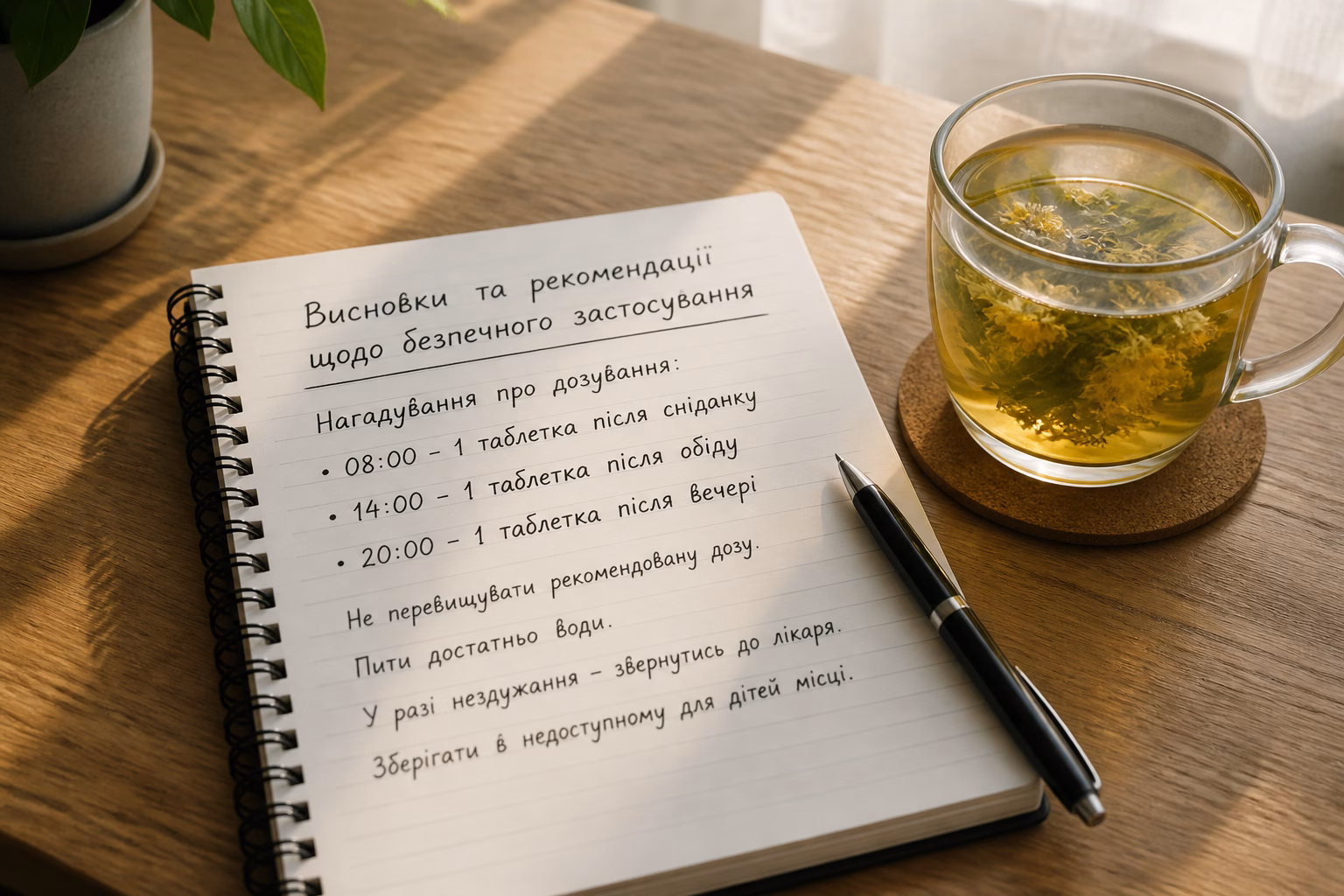 Нотатки з рекомендаціями щодо прийому ліків на столі