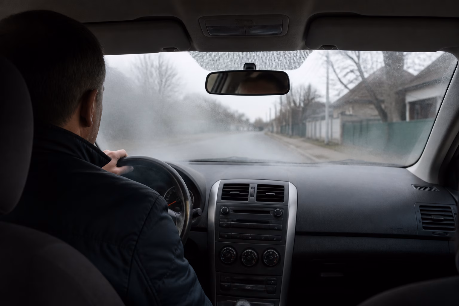 Водій в автомобілі з запотілим склом через пари антифризу