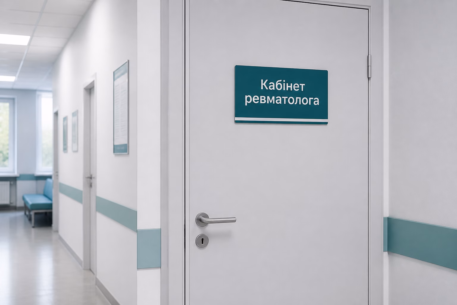 Світлий лікарняний коридор біля кабінету ревматолога